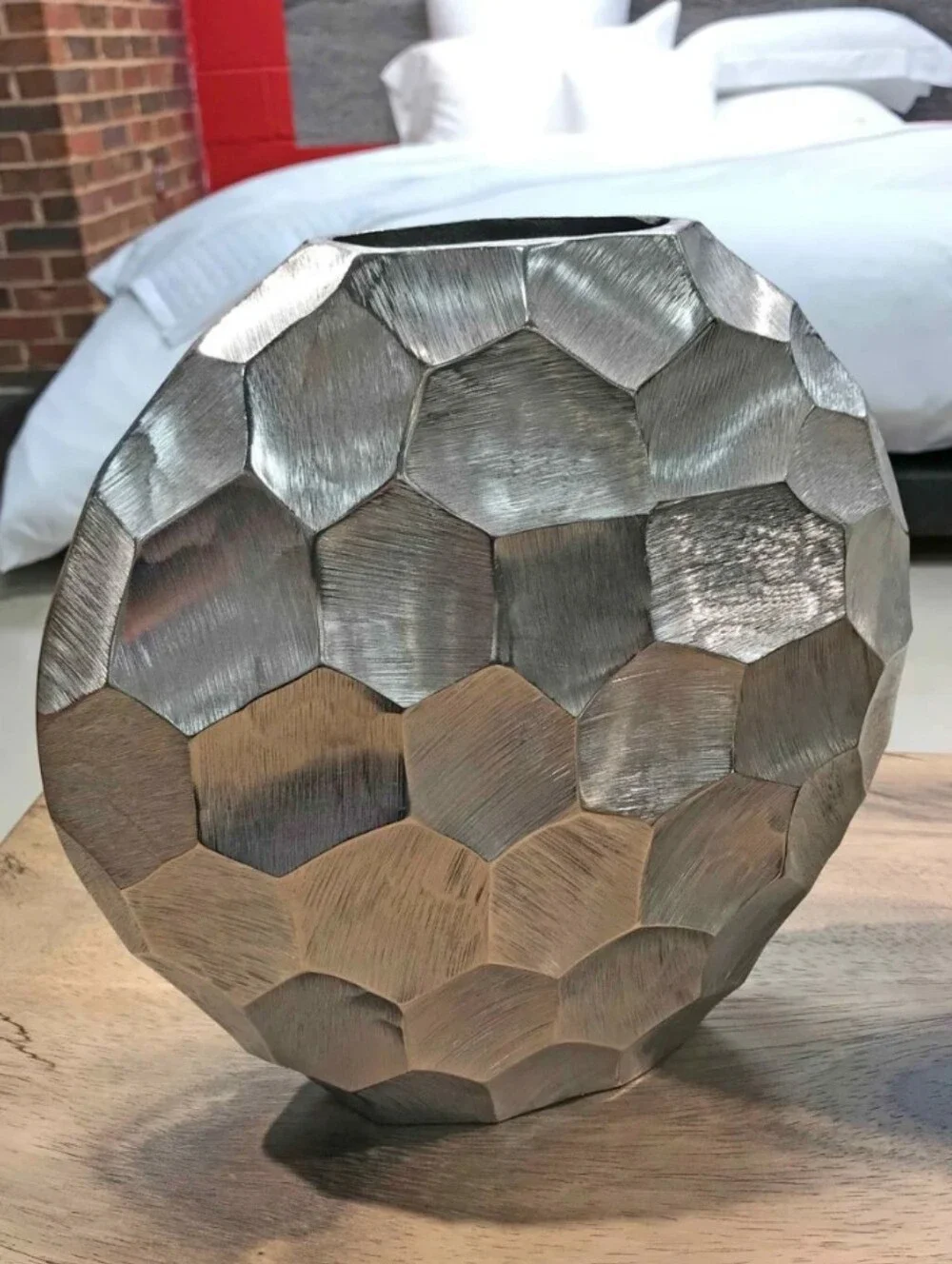 Modern Day Concepts Handcrafted Rock Like Faceted Silver Vase Decor
